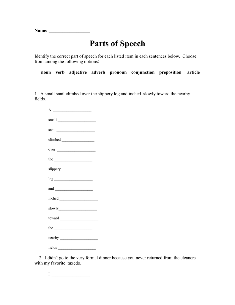 Parts Of Speech Quiz doc