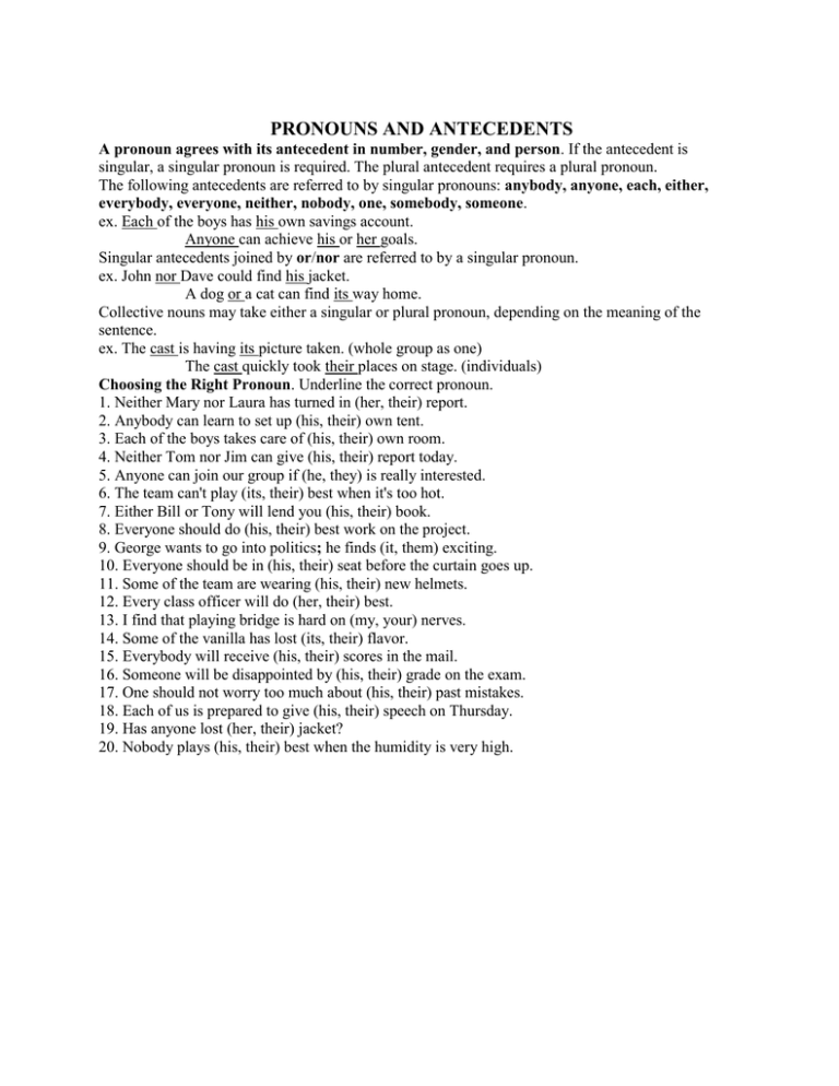 Pronoun Antecedent Agreement Worksheet 2 doc