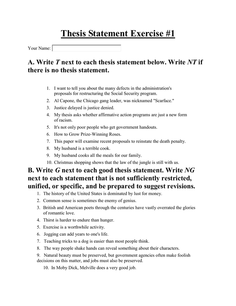 write a thesis statement worksheet