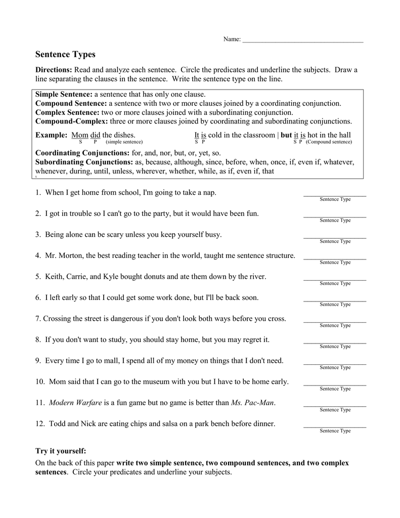 sentence-types exercise #21.doc Within Simple Compound Complex Sentences Worksheet