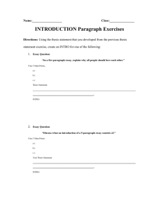 INTRODUCTION Paragraph Exercises Name:___________________  Class:________________