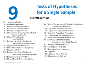 9- Tests of Hypotheses for a Single Sample.ppt