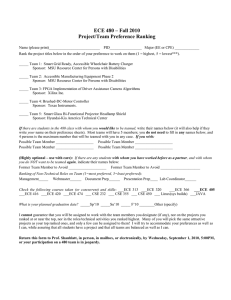 ECE 480 – Fall 2010 Project/Team Preference Ranking