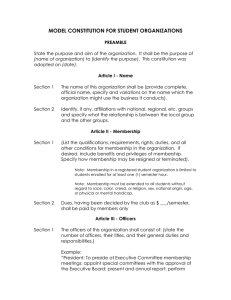 MODEL CONSTITUTION FOR STUDENT ORGANIZATIONS