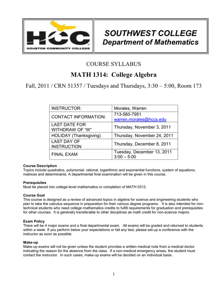 MATH 1314 Syllabus Fall 2011.doc