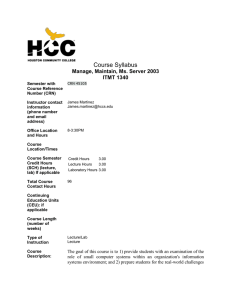 ITMT 1340 _Manage, Maintain, Ms. Server 2003_syllabus_Fall2014.doc