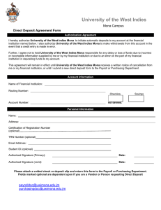 University of the West Indies Direct Deposit Agreement Form Mona Campus