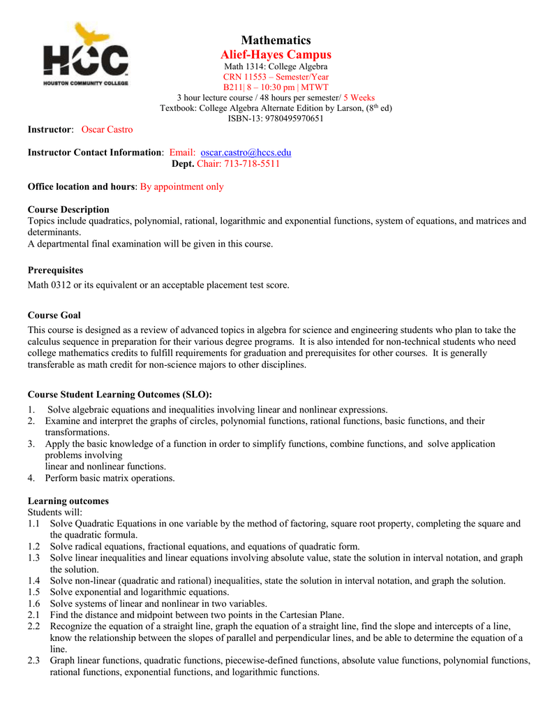 Col Alg Template Syllabus Doc