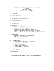ACADEMIC PROFESSIONAL ADVISORY COMMITTEE Agenda December 10, 2009 9:00 a.m. Brookens 204D
