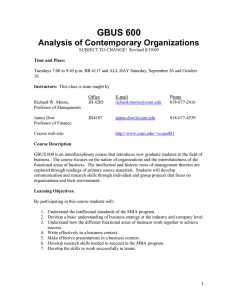 GBUS 600  Analysis of Contemporary Organizations