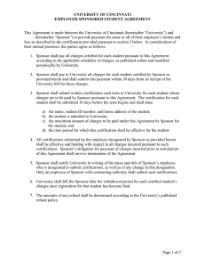 UNIVERSITY OF CINCINNATI EMPLOYER SPONSORED STUDENT AGREEMENT