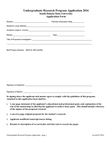 Undergraduate Research Program Application 2016 South Dakota State University Application Form