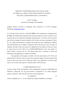 Simplicity transformations and typical rank of three-way arrays, with applications to Tucker-3 analysis, CANDECOMP/PARAFAC, and INDSCAL,