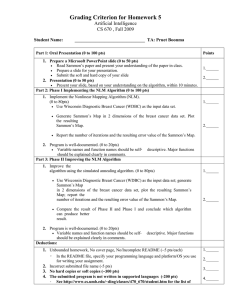 Grading Criterion for Homework 5 Artificial Intelligence CS 670 , Fall 2009