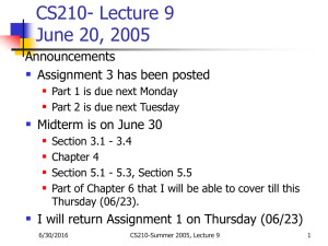CS210- Lecture 9 June 20, 2005  Announcements
