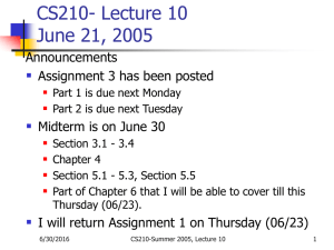 CS210- Lecture 10 June 21, 2005  Announcements