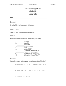 CSIT114: Namita Singla Sample Exam1 Page 1 of 5 CSIT114 Introduction to Java