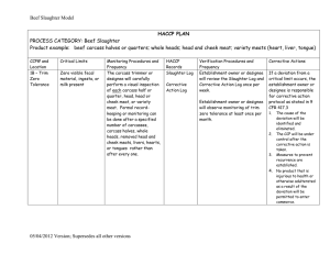 Beef Slaughter Model PROCESS CATEGORY: Beef Slaughter  HACCP PLAN