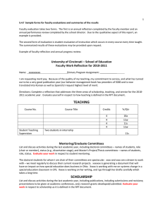 Sample forms for faculty evaluation and summaries of the results