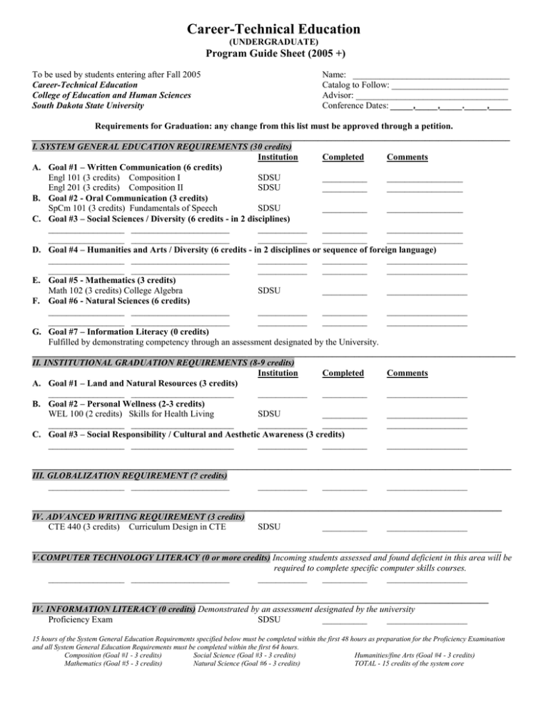 Program Guide Sheet (2005+)
