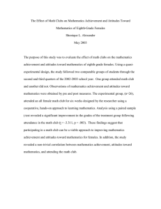 The Effect of Math Clubs on Mathematics Achievement and Attitudes... Mathematics of Eighth-Grade Females