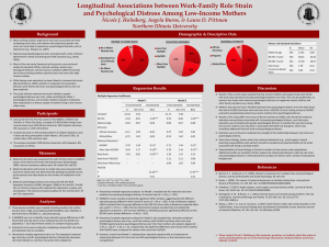 Holmberg, N. J., Burns, A., Pittman, L. D. (2013, November). Longitudinal Associations between Work-Family Role Strain and Psychological Distress Among Low-Income Mothers. Poster presented at the annual meeting of the Association for Behavioral and Cognitive Therapies, Nashville, TN.