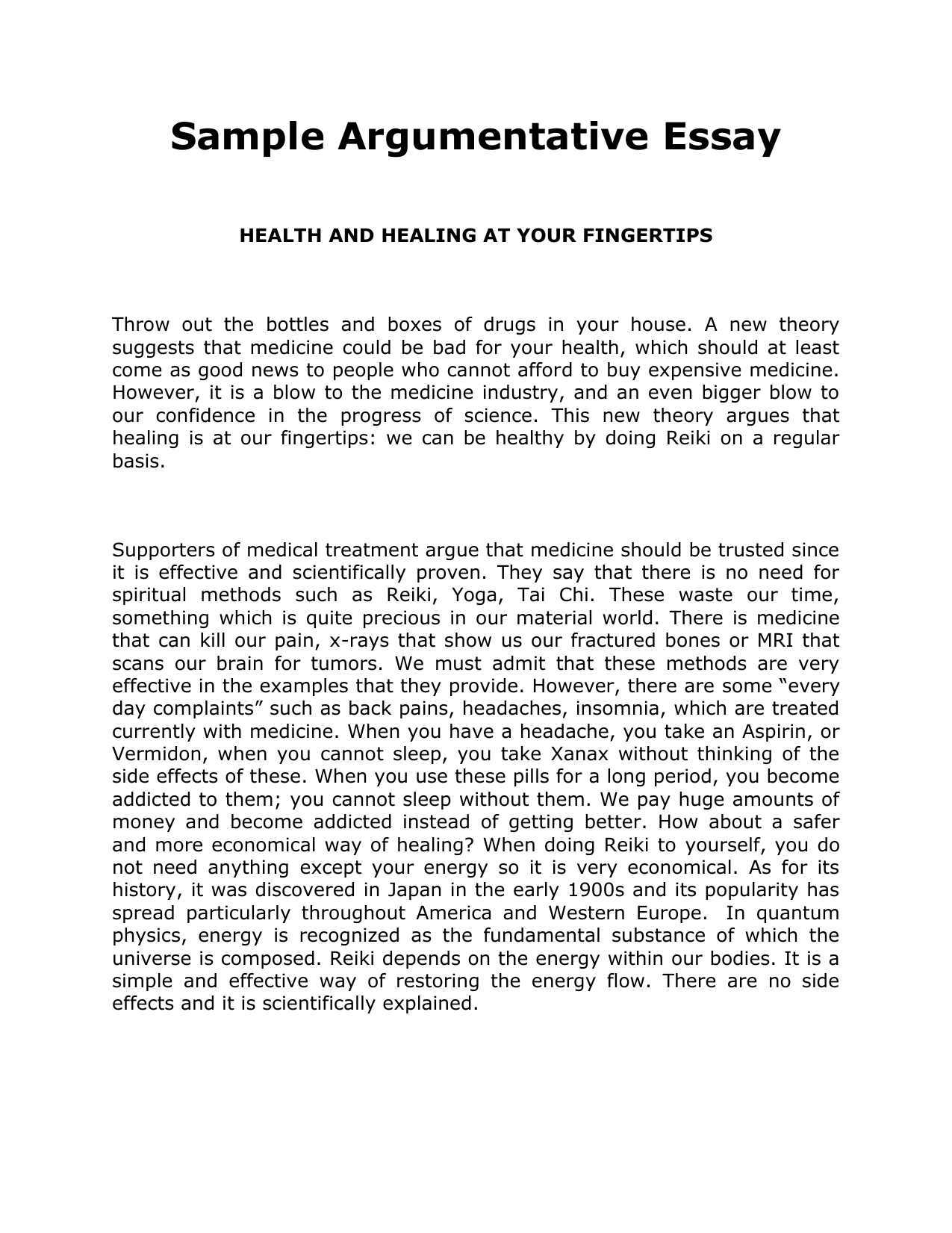 Sample Argumentative Essay doc