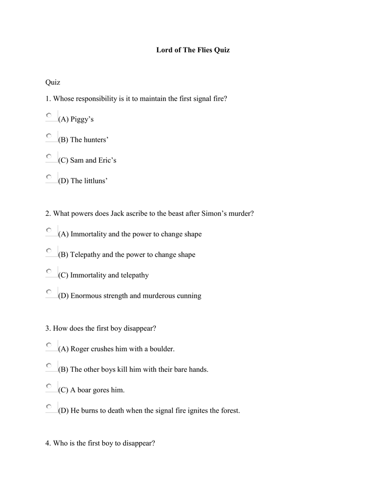 Lord Of The Flies Quiz Doc