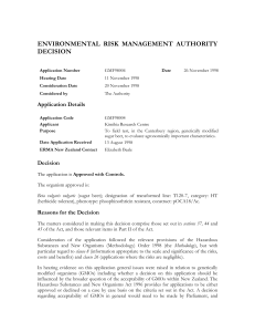 ENVIRONMENTAL  RISK  MANAGEMENT  AUTHORITY DECISION Application Details