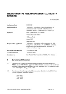 ENVIRONMENTAL RISK MANAGEMENT AUTHORITY DECISION