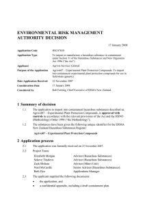 ENVIRONMENTAL RISK MANAGEMENT AUTHORITY DECISION 17 January 2008