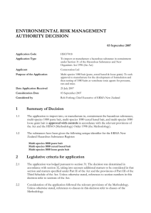 ENVIRONMENTAL RISK MANAGEMENT AUTHORITY DECISION 03 September 2007