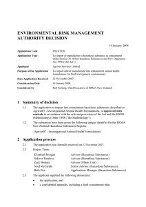 ENVIRONMENTAL RISK MANAGEMENT AUTHORITY DECISION 16 January 2008