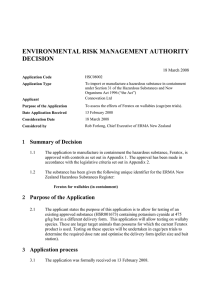 ENVIRONMENTAL RISK MANAGEMENT AUTHORITY DECISION 18 March 2008