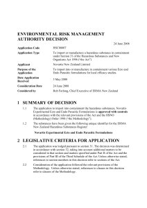 ENVIRONMENTAL RISK MANAGEMENT AUTHORITY DECISION