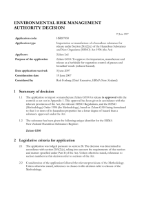 ENVIRONMENTAL RISK MANAGEMENT AUTHORITY DECISION