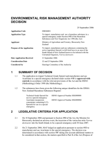 ENVIRONMENTAL RISK MANAGEMENT AUTHORITY DECISION 25 September 2006