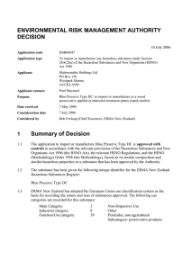 ENVIRONMENTAL RISK MANAGEMENT AUTHORITY DECISION 10 July 2006