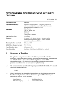 ENVIRONMENTAL RISK MANAGEMENT AUTHORITY DECISION  15 November 2004