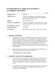 ENVIRONMENTAL RISK MANAGEMENT AUTHORITY DECISION