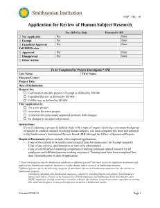 Application for Review of Human Subject Research