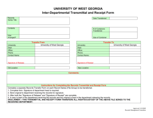 UNIVERSITY OF WEST GEORGIA Inter-Departmental Transmittal and Receipt Form
