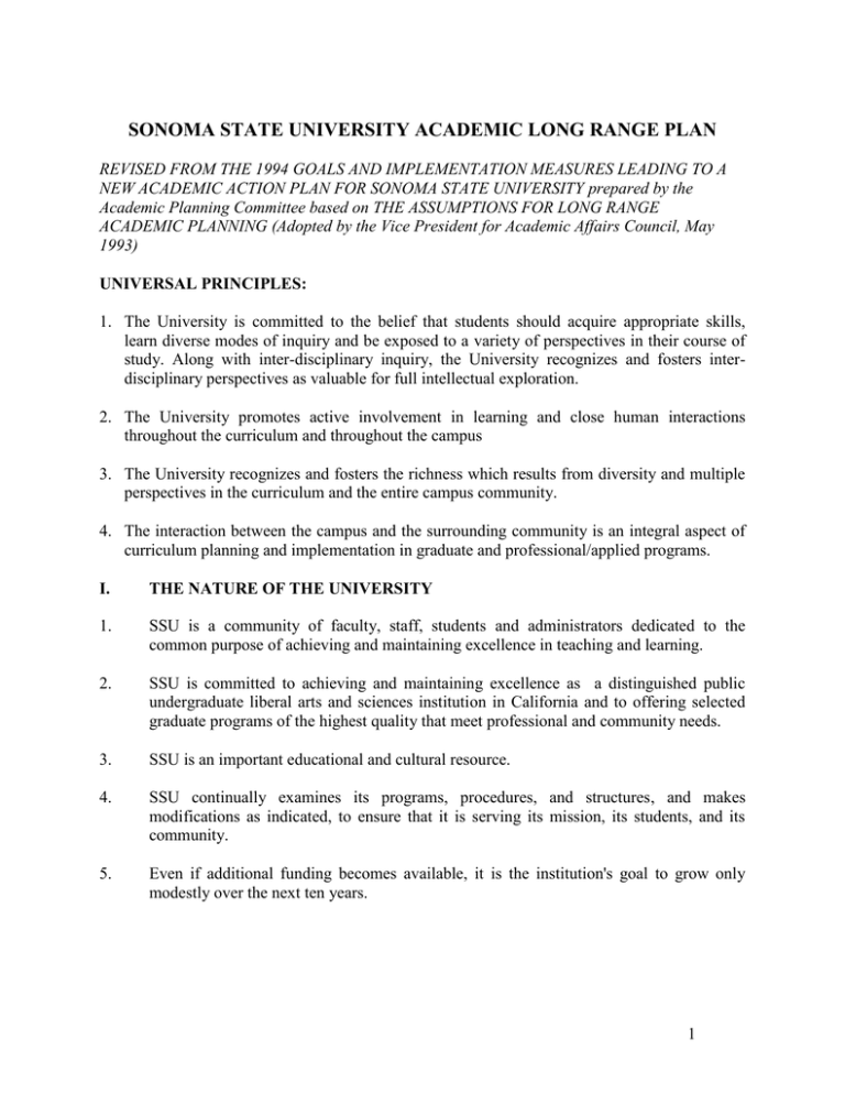 Sonoma State University Long Range Academic Plan LRAP 