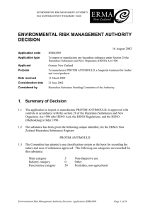 ENVIRONMENTAL RISK MANAGEMENT AUTHORITY DECISION  16 August 2002