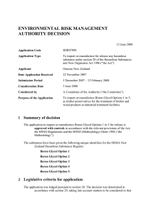 ENVIRONMENTAL RISK MANAGEMENT AUTHORITY DECISION