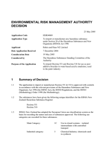 ENVIRONMENTAL RISK MANAGEMENT AUTHORITY DECISION