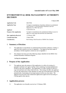ENVIRONMENTAL RISK MANAGEMENT AUTHORITY DECISION Amended under s67A on 6 May 2008