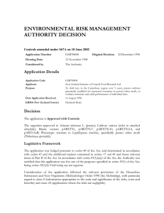 ENVIRONMENTAL RISK MANAGEMENT AUTHORITY DECISION Application Details