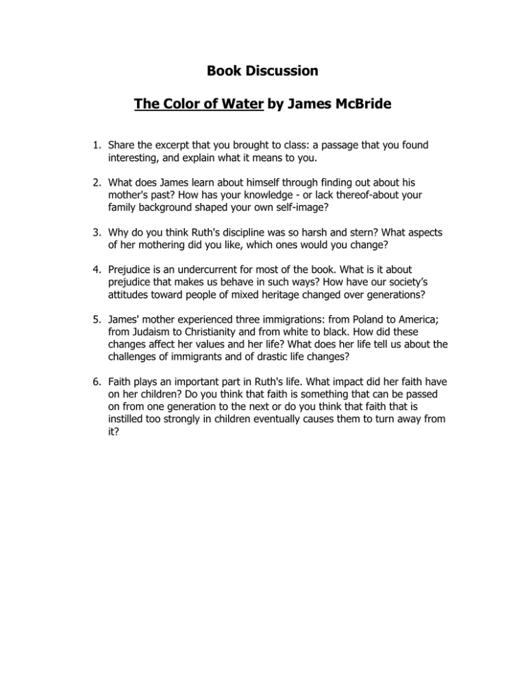 Book Discussion The Color of Water by James McBride