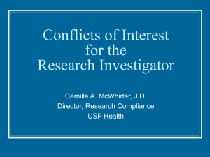 Conflicts of Interest for the Research Investigator